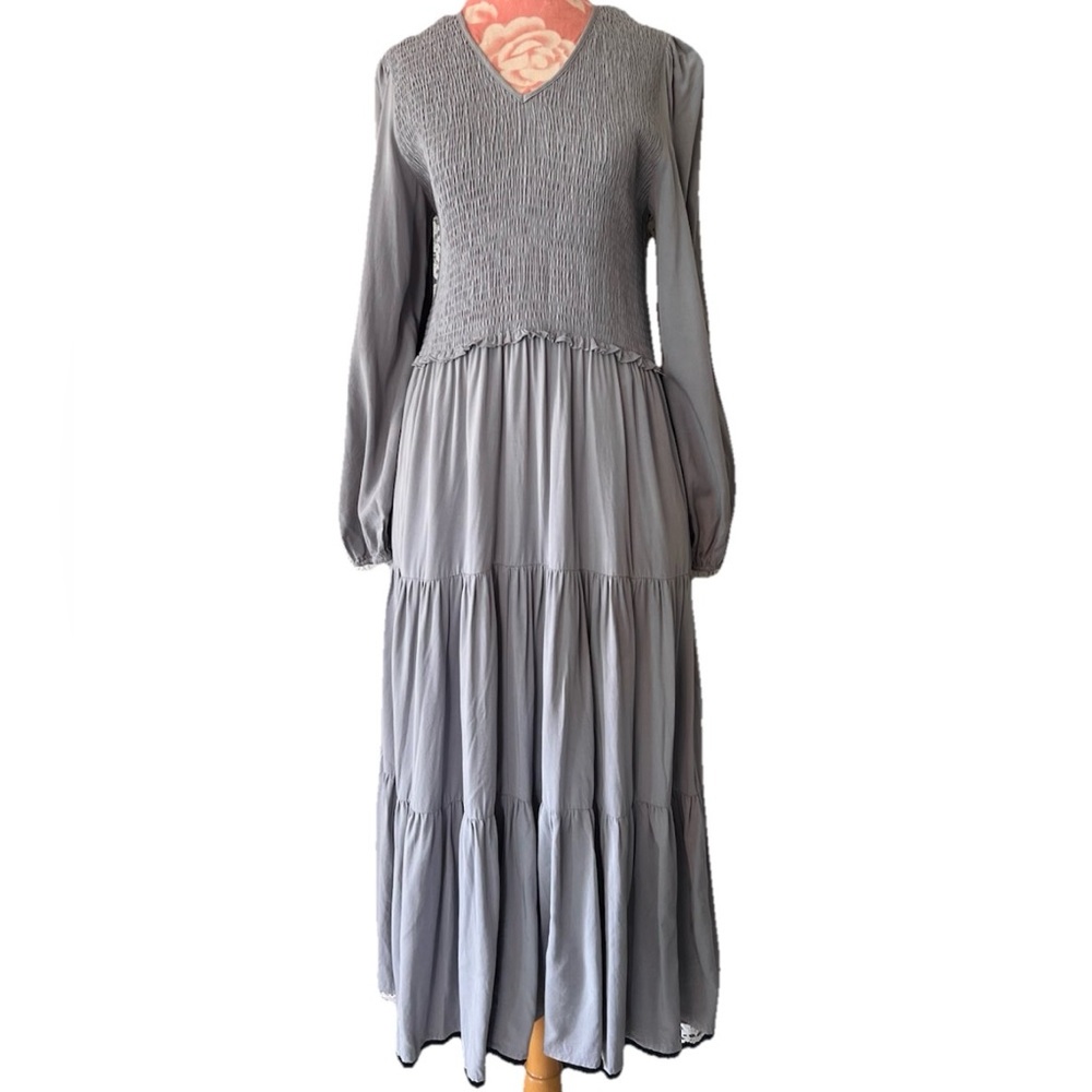 Bohme Smocked Midi Dress Sz XL Cottage Core Classic Quiet Luxury Modest Full